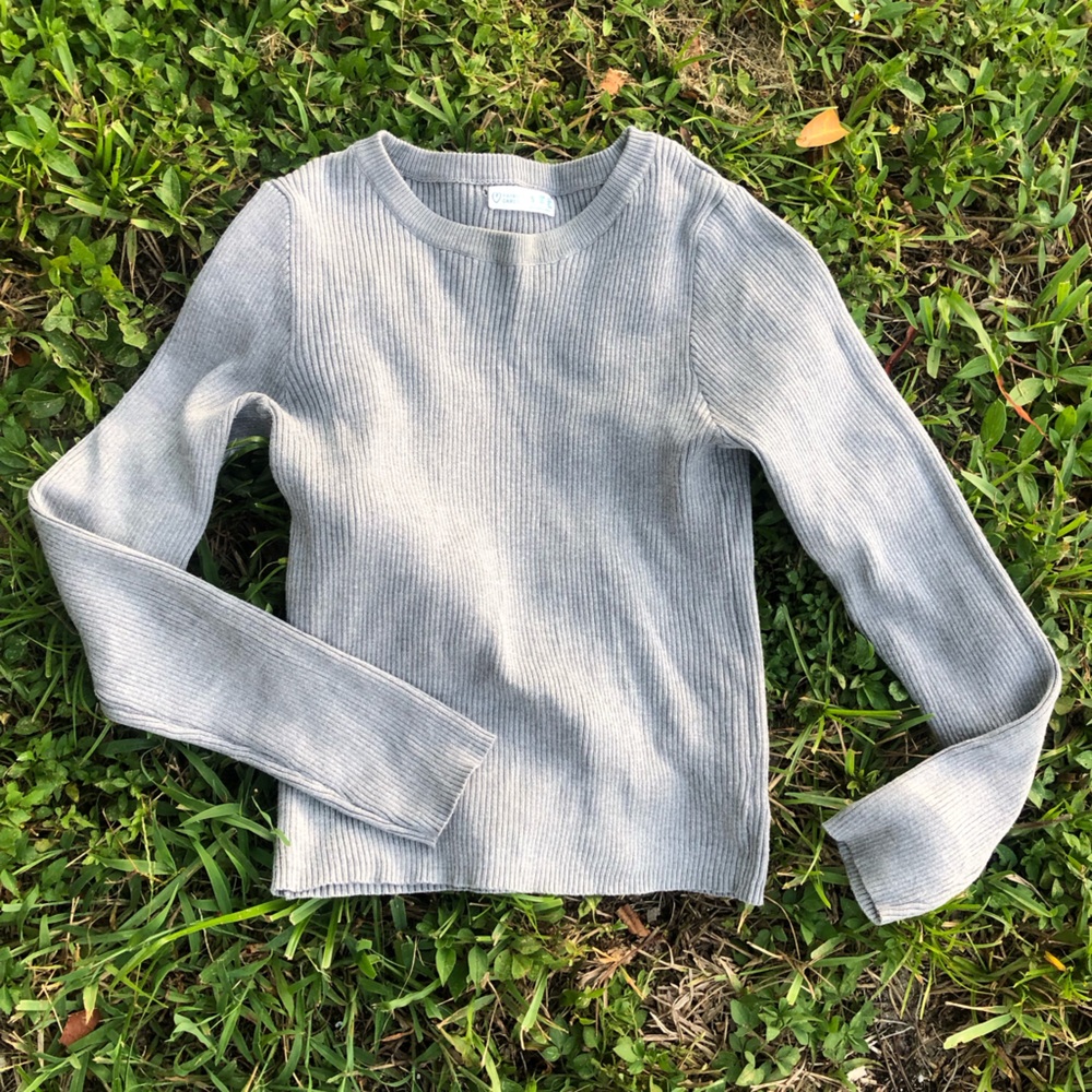Gray Sparkly Cropped Ribbed Sweater